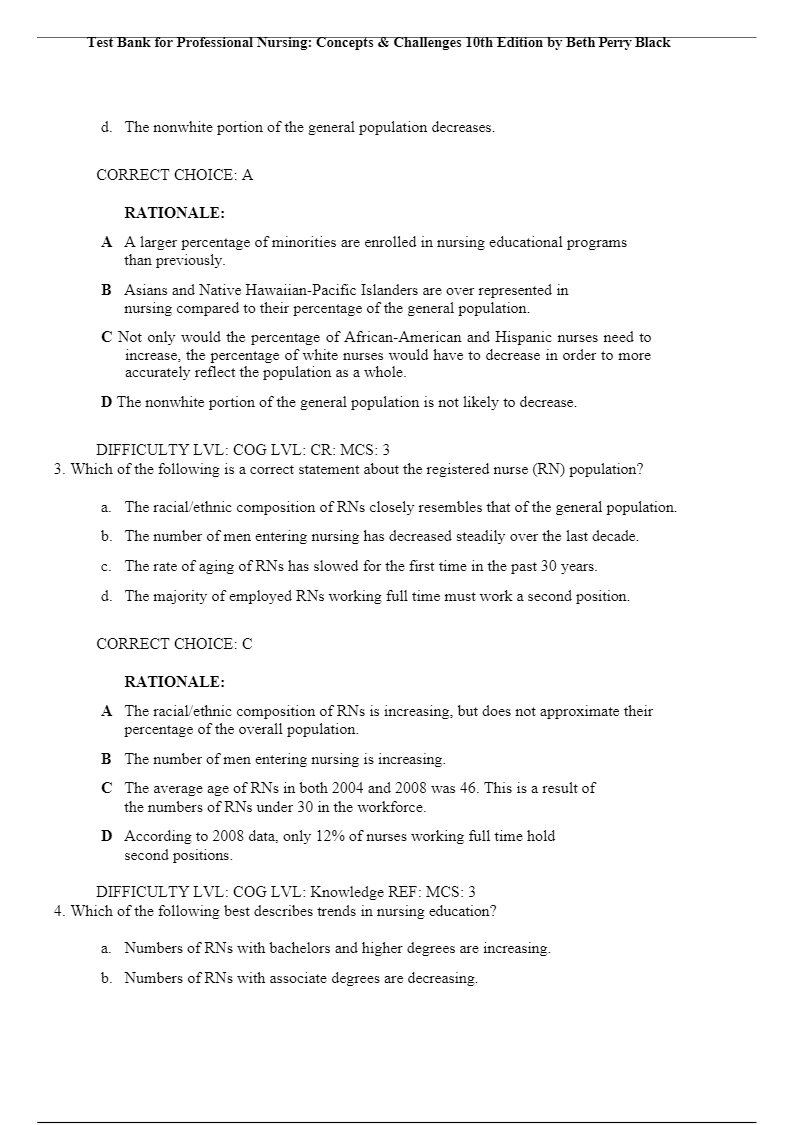 Test Bank for Professional Nursing Concepts & Challenges 10th Edition by Beth Black - Image 2