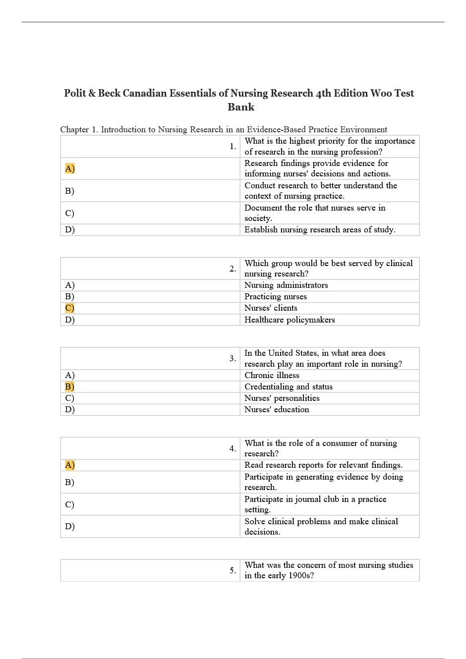 Test Bank for Polit & Beck Canadian Essentials of Nursing Research 4th Edition by Woo - Image 4