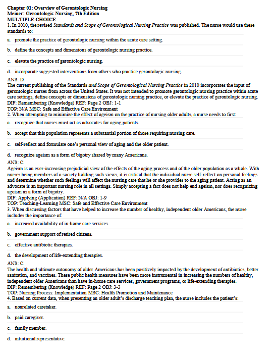 Test Bank for Gerontologic Nursing 7th Edition Yeager, Winton, and Meiner - Image 2