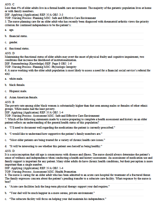 Test Bank for Gerontologic Nursing 7th Edition Yeager, Winton, and Meiner - Image 3