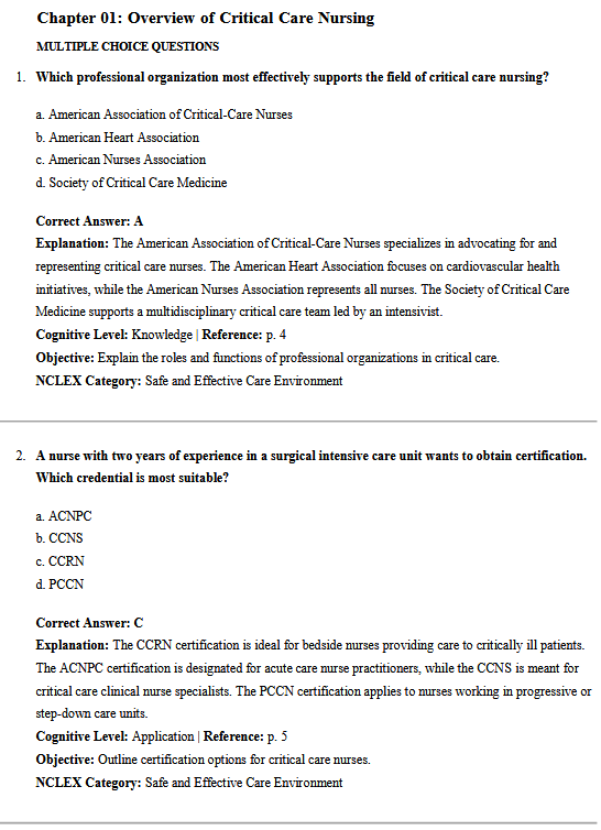 Test Bank for Introduction to Critical Care Nursing 8th Edition (2026) by Sole - Image 2