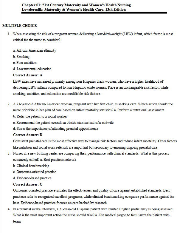 Test Bank for Maternity and Women's Health Care 13th Edition by Lowdermilk - Image 2