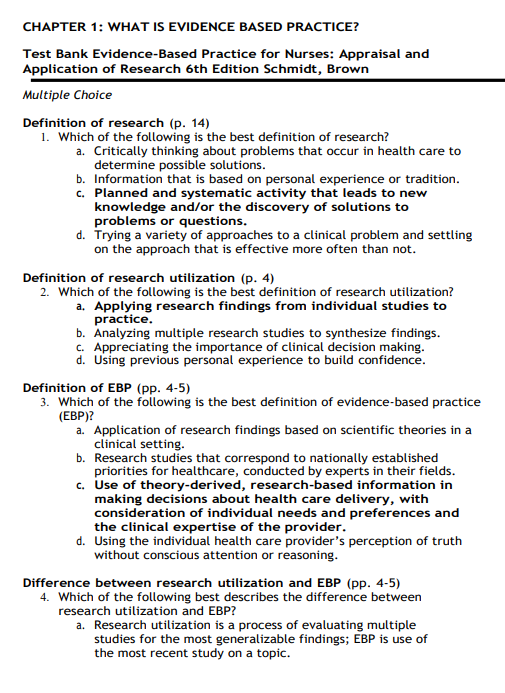Test Bank for Evidence-Based Practice for Nurses: Appraisal and Application of Research 6th Edition by Schmidt and Brown - Image 4